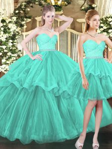 Charming Tulle Sleeveless Floor Length Quinceanera Gowns and Ruffled Layers