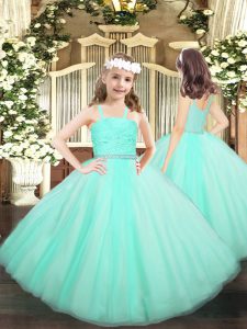 New Style Apple Green Zipper Straps Beading and Lace High School Pageant Dress Tulle Sleeveless