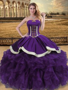 Purple Sleeveless Floor Length Beading and Ruffles Lace Up Quinceanera Dresses