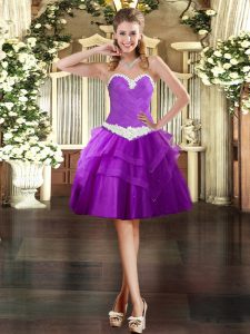 Tulle Sleeveless Mini Length Womens Party Dresses and Appliques and Ruffled Layers