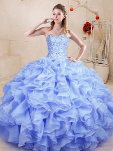 Fancy Lavender Lace Up 15 Quinceanera Dress Beading and Ruffles Sleeveless Floor Length