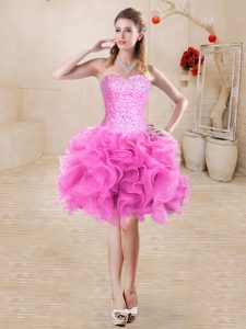 Exquisite Rose Pink Lace Up Party Dress Wholesale Beading and Ruffles Sleeveless Mini Length