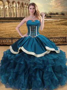 Hot Sale Teal Quinceanera Dresses Sweet 16 and Quinceanera with Beading and Ruffles Sweetheart Sleeveless Lace Up