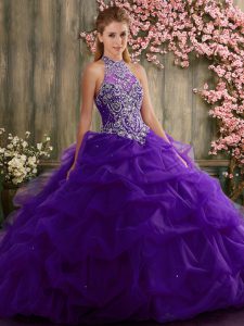 Purple Sleeveless Beading and Pick Ups Floor Length Quinceanera Gowns
