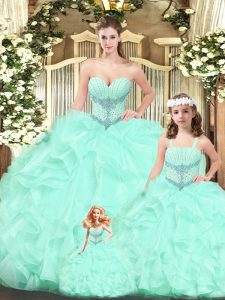 Stunning Aqua Blue Sleeveless Tulle Lace Up Quinceanera Gowns for Military Ball and Sweet 16 and Quinceanera