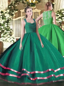 Flare Turquoise Organza Zipper Straps Sleeveless Floor Length Sweet 16 Dresses Ruffled Layers