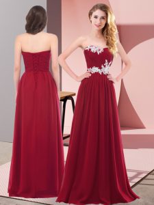 Luxurious Wine Red Sweetheart Neckline Appliques Prom Dresses Sleeveless Lace Up