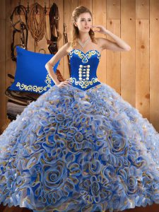Fantastic Satin and Fabric With Rolling Flowers Sleeveless With Train Sweet 16 Dresses Sweep Train and Embroidery