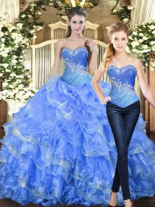 Colorful Sweetheart Sleeveless Tulle Sweet 16 Dresses Beading and Ruffles Lace Up