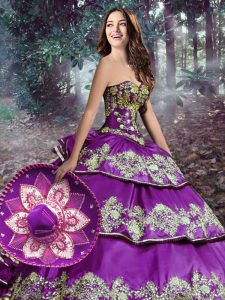 Custom Made Ball Gowns Sweet 16 Dresses Eggplant Purple Sweetheart Organza and Taffeta Sleeveless Floor Length Lace Up