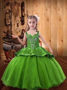 Apple Green Little Girls Pageant Dress Wholesale Party and Quinceanera with Beading and Appliques and Ruffles Straps Sle