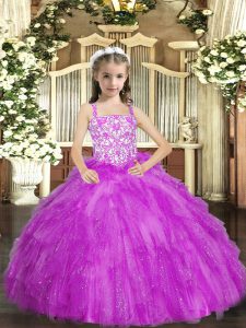 Fashionable Lilac Sleeveless Organza Lace Up Pageant Dresses for Party and Sweet 16 and Quinceanera and Wedding Party