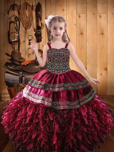 Wonderful Satin and Tulle Sleeveless Floor Length Pageant Gowns For Girls and Beading and Appliques and Ruffles