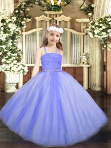 Ball Gowns Winning Pageant Gowns Lavender Straps Tulle Sleeveless Floor Length Zipper