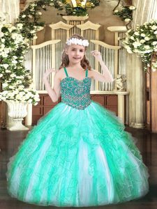 Floor Length Lace Up Little Girls Pageant Dress Wholesale Apple Green for Party and Quinceanera with Beading and Ruffles