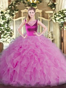 Sophisticated Floor Length Side Zipper Ball Gown Prom Dress Lilac for Sweet 16 and Quinceanera with Beading and Ruffles