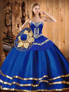 Shining Blue Lace Up Quinceanera Gowns Embroidery Sleeveless Floor Length