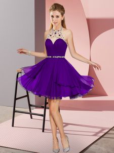Beading Prom Party Dress Purple Zipper Sleeveless Mini Length
