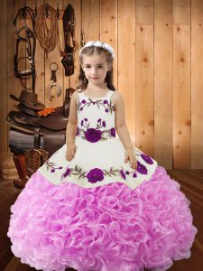 Floor Length Lace Up High School Pageant Dress Lilac for Sweet 16 and Quinceanera with Embroidery and Ruffles