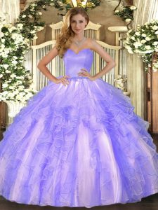 Modest Lavender Sleeveless Ruffles Floor Length Quinceanera Dress