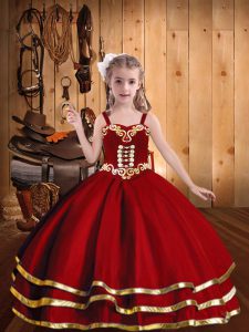 High Quality Red Ball Gowns Straps Sleeveless Organza Floor Length Lace Up Beading and Embroidery and Ruffled Layers Lit