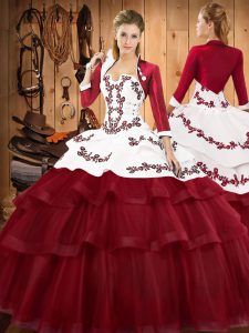 Jacket Sleeveless Sweep Train Embroidery and Ruffled Layers Lace Up Quinceanera Dresses