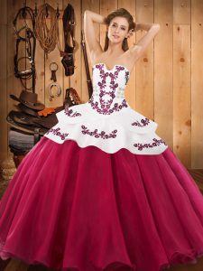 Custom Fit Hot Pink Ball Gowns Embroidery 15 Quinceanera Dress Lace Up Satin and Organza Sleeveless Floor Length