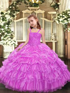 Organza Sleeveless Floor Length Pageant Dress Wholesale and Beading and Ruffled Layers and Pick Ups