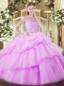 New Arrival Lilac Bateau Zipper Beading and Ruffles and Pick Ups Quinceanera Dress Sleeveless