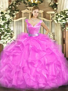 Popular Fuchsia Sleeveless Floor Length Beading and Ruffles Zipper Sweet 16 Dresses