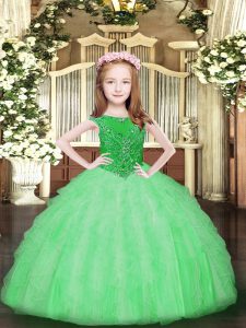 Latest Apple Green Zipper Scoop Beading and Ruffles Girls Pageant Dresses Organza Sleeveless