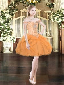 Suitable Mini Length Lace Up Party Dress for Girls Orange Red for Prom and Party with Beading and Ruffles