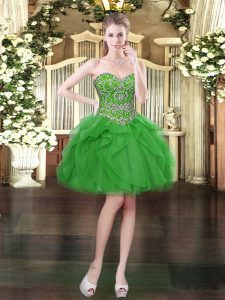 Gorgeous Green Sleeveless Mini Length Beading and Ruffles Lace Up Dress for Prom