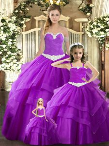 Cute Purple Quinceanera Gown Military Ball and Sweet 16 and Quinceanera with Ruching Sweetheart Sleeveless Lace Up