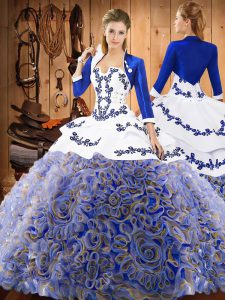 Trendy Multi-color Strapless Neckline Embroidery Quinceanera Gown Sleeveless Lace Up