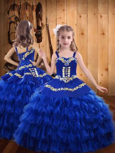 Nice Sleeveless Embroidery and Ruffled Layers Lace Up Pageant Dress