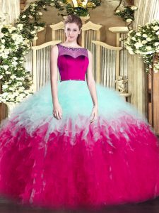 New Style Scoop Sleeveless Tulle Quinceanera Gowns Beading and Ruffles Zipper