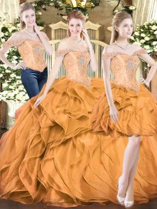 Delicate Orange Red Sweet 16 Dresses Military Ball and Sweet 16 and Quinceanera with Beading and Ruffles Off The Shoulde