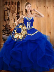 Blue Sleeveless Organza Lace Up Vestidos de Quinceanera for Military Ball and Sweet 16 and Quinceanera