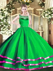 Captivating Green A-line Scoop Sleeveless Organza Floor Length Zipper Beading and Ruffled Layers 15th Birthday Dress