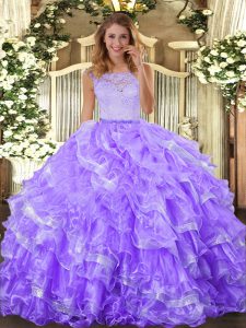 Unique Lavender Sleeveless Organza Clasp Handle Sweet 16 Dresses for Military Ball and Sweet 16 and Quinceanera