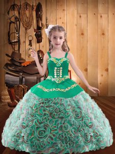 Multi-color Sleeveless Floor Length Embroidery and Ruffles Lace Up Child Pageant Dress