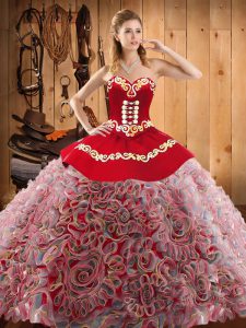 Best Embroidery Quinceanera Dress Multi-color Lace Up Sleeveless With Train Sweep Train