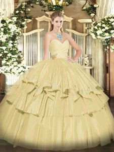 Yellow Sweetheart Neckline Beading and Ruffled Layers Quinceanera Gowns Sleeveless Lace Up