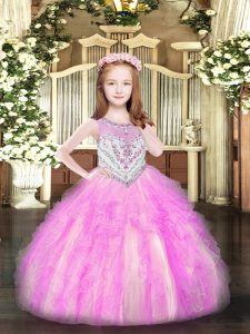 Low Price Beading and Ruffles Custom Made Pageant Dress Lilac Zipper Sleeveless Floor Length