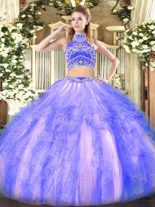 Smart Lavender Vestidos de Quinceanera Military Ball and Sweet 16 and Quinceanera with Beading and Ruffles High-neck Sle