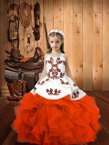 Orange Red Sleeveless Embroidery Floor Length Pageant Dress Toddler