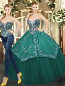 Romantic Floor Length Dark Green 15 Quinceanera Dress Sweetheart Sleeveless Lace Up