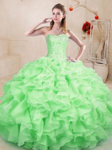 Charming Apple Green Sleeveless Beading and Ruffles Floor Length Sweet 16 Quinceanera Dress