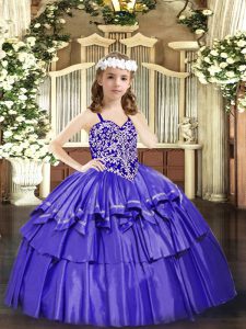 Latest Lavender Ball Gowns Beading and Ruffled Layers Custom Made Pageant Dress Lace Up Organza Sleeveless Floor Length